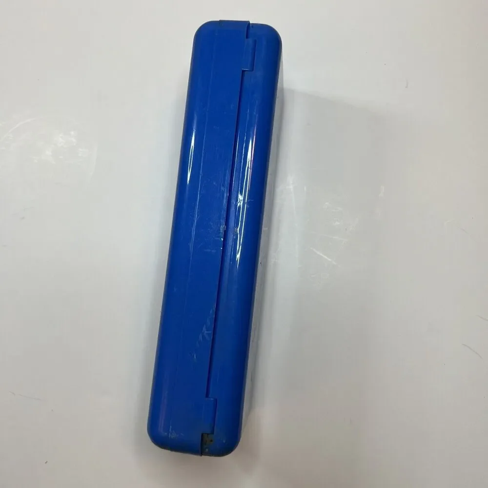 Vintage 90s Pencil Holder Hard Case Blue Mirror Art Craft Supplies 9X3 Office